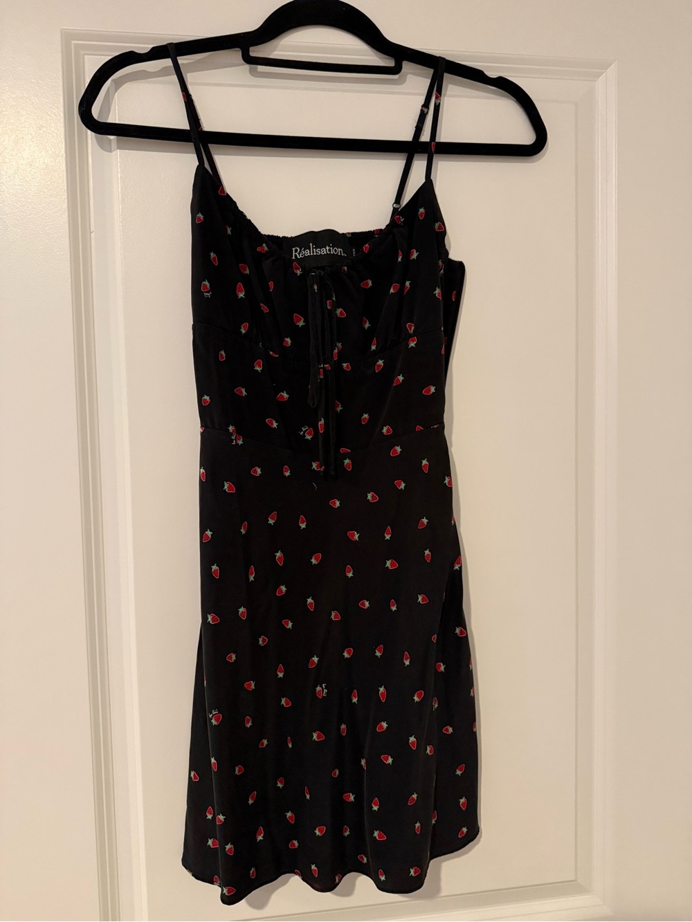 Realisation Par Black Mini Dress with Red Strawberry Print